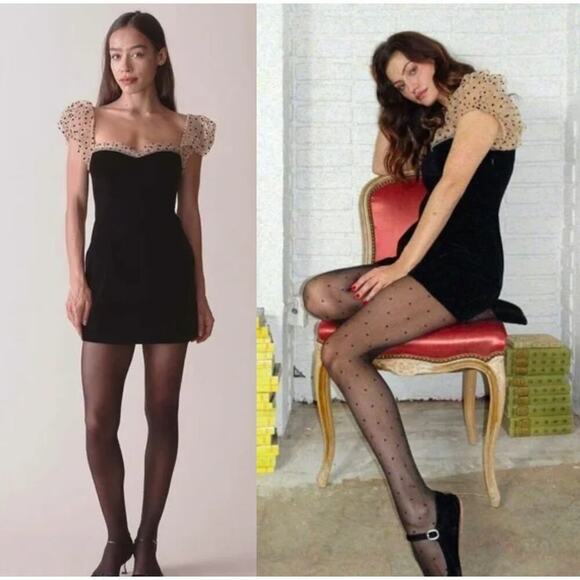 Camila Coehlo velvet mini dress with mesh‎ polka dot sleeves size Small NEW - Picture 1 of 8